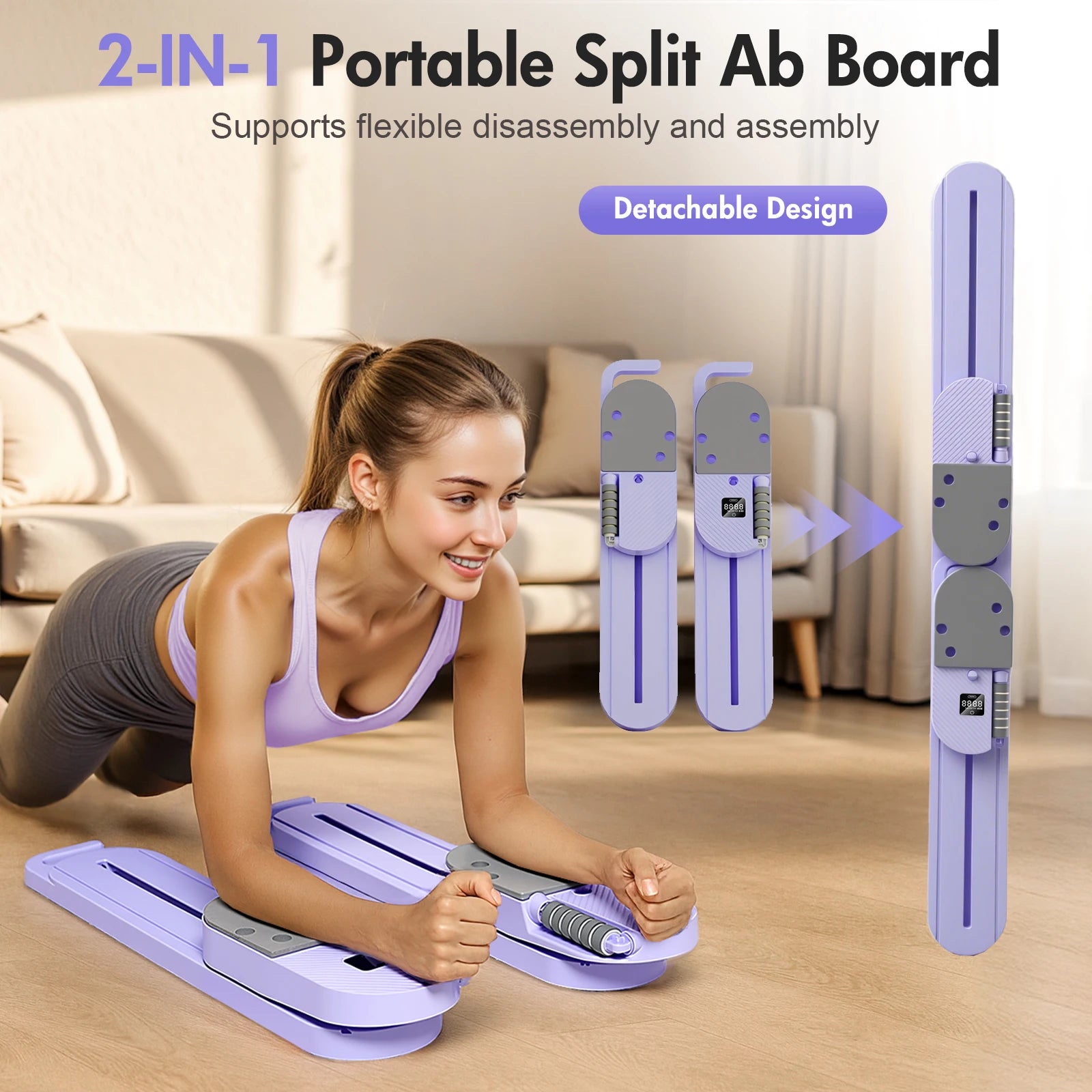 Pilates Reformer Board AB Portable Split Resistance Gym Equipment with Resistance Bands LCD Display Full Body Workout Machine